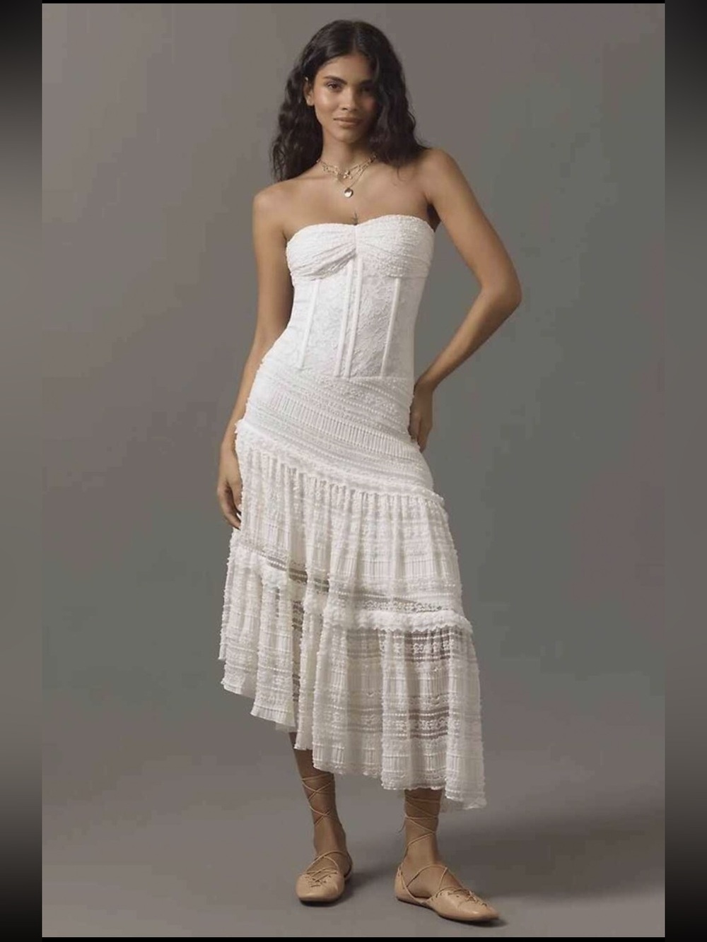Anthropologie Mare Mare Strapless Corset Asymmetrical Midi Dress Ivory NWT Small